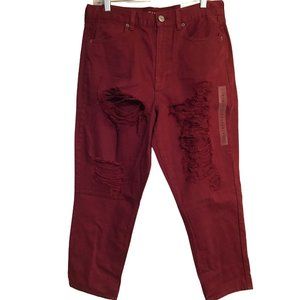 NWT AMERICAN EAGLE High Rise Mom Jean 12 SHORT Cranberry Ripped #428/756